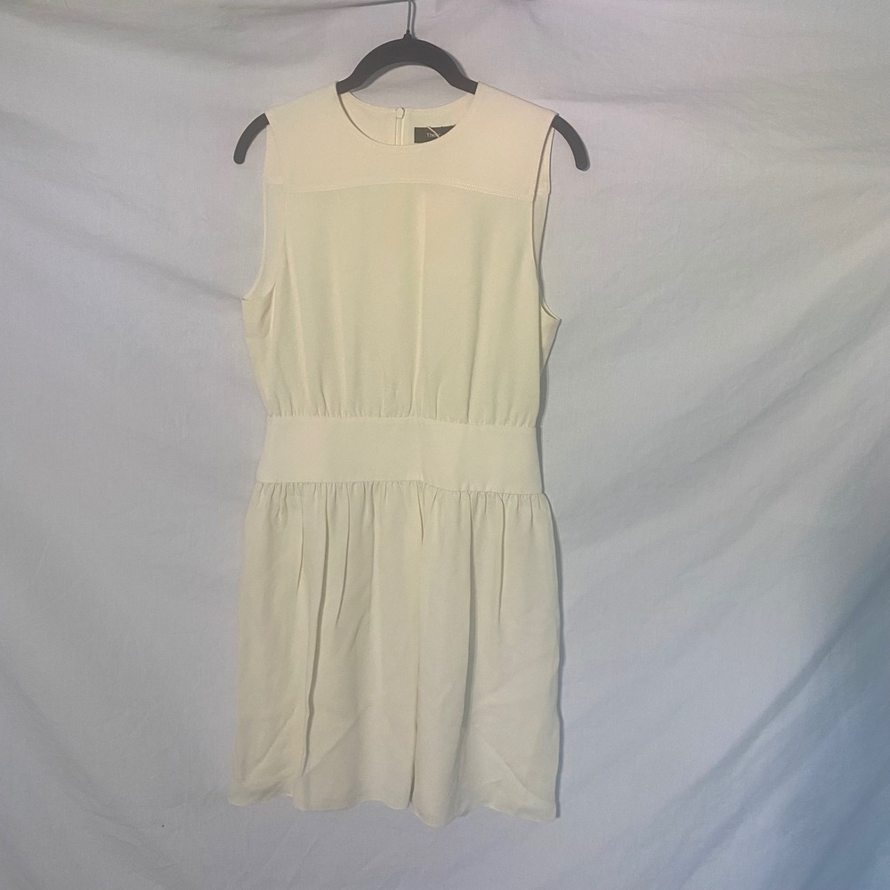 Theory Silk Blouson Dress Classic GGT Cream Sleeveless Pleated J1002602 Size 2